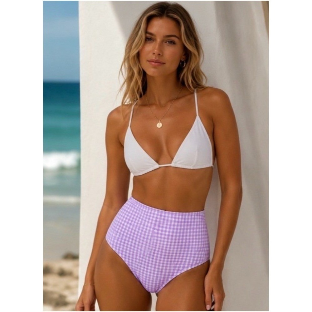 Hill House Home Bikini Bottom Womens Size M Purple Lilac Gingham NWOT high waist